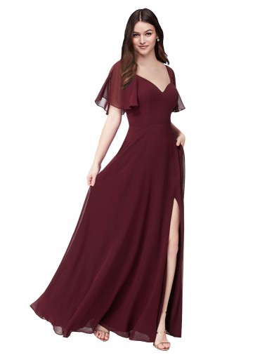 Discount Chiffon Flutter Sleeve Sweetheart Bridesmaid Dress