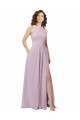 Discount High-Halter Chiffon Bridesmaid Dress with Keyhole Cowl Back
