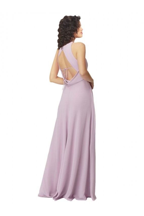 Discount High-Halter Chiffon Bridesmaid Dress with Keyhole Cowl Back