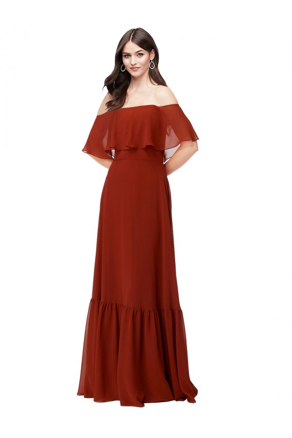 Discount Off the Shoulder Ruffle Chiffon Bridesmaid Dress