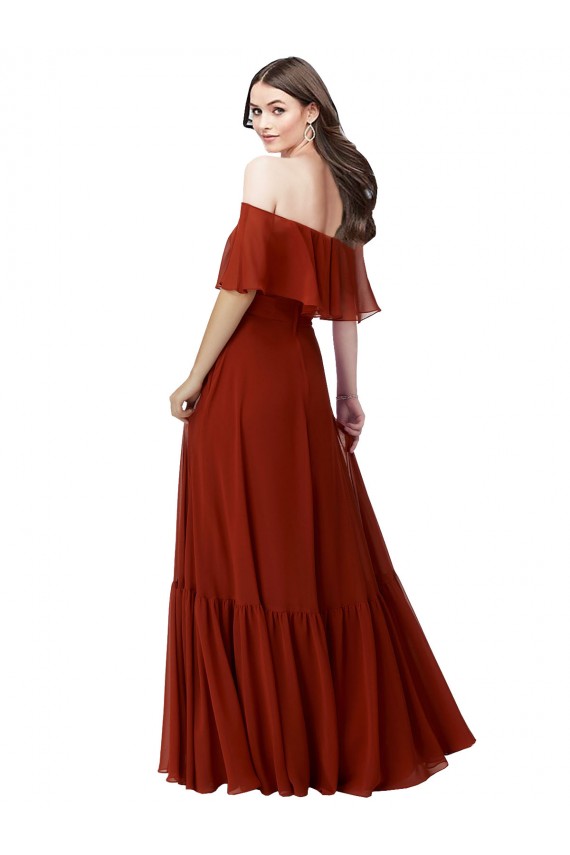 Discount Off the Shoulder Ruffle Chiffon Bridesmaid Dress