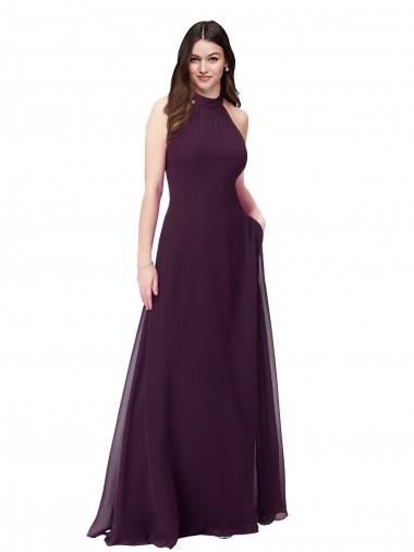 Discount Chiffon High-Halter Bridesmaids Dress with Keyhole Back