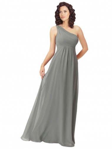 Discount Embroidered One Shoulder Chiffon Bridesmaid Dress