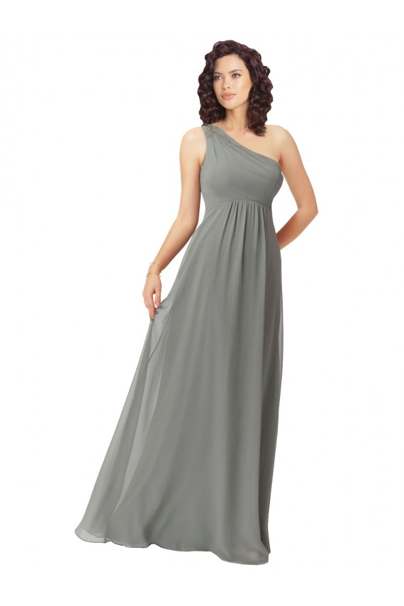 Discount Embroidered One Shoulder Chiffon Bridesmaid Dress
