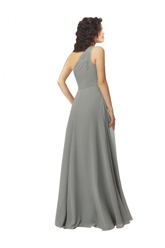 Discount Embroidered One Shoulder Chiffon Bridesmaid Dress