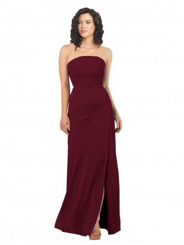 Discount Simple Strapless Chiffon Bridesmaid Dress with Rounded Neckline