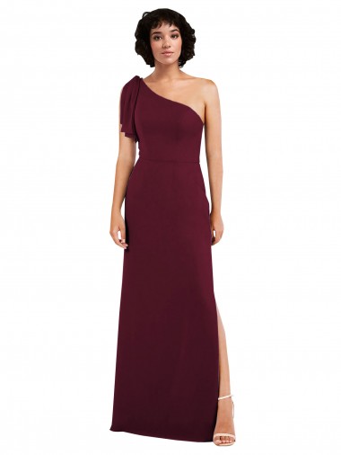 Discount One Shoulder Chiffon Formal Bridesmaid Dress with Skirt Slit and Accent Strap