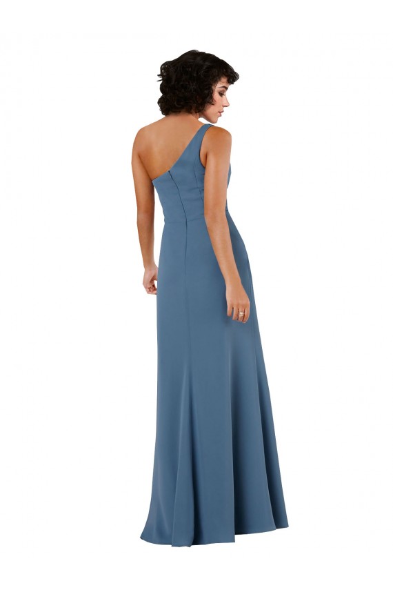 Discount One Shoulder Chiffon Formal Bridesmaid Dress with Skirt Slit and Accent Strap