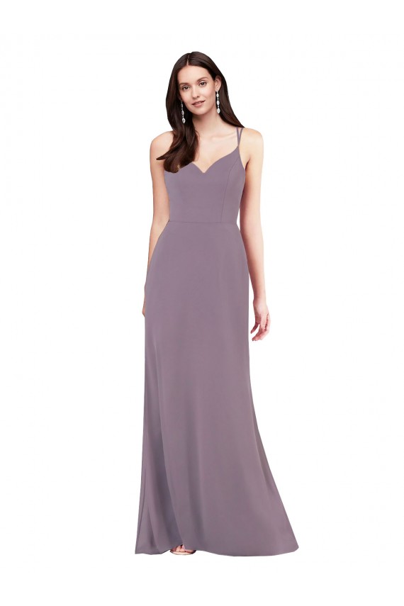 Discount Simple Floor-Length Chiffon Formal Bridesmaid Dress with Criss-Cross Back