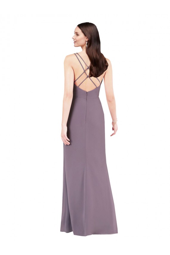 Discount Simple Floor-Length Chiffon Formal Bridesmaid Dress with Criss-Cross Back
