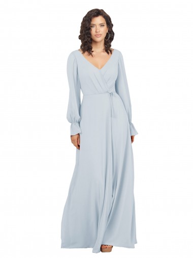 Discount Long Sleeve Chiffon Bridesmaid Dress with Bow Detail