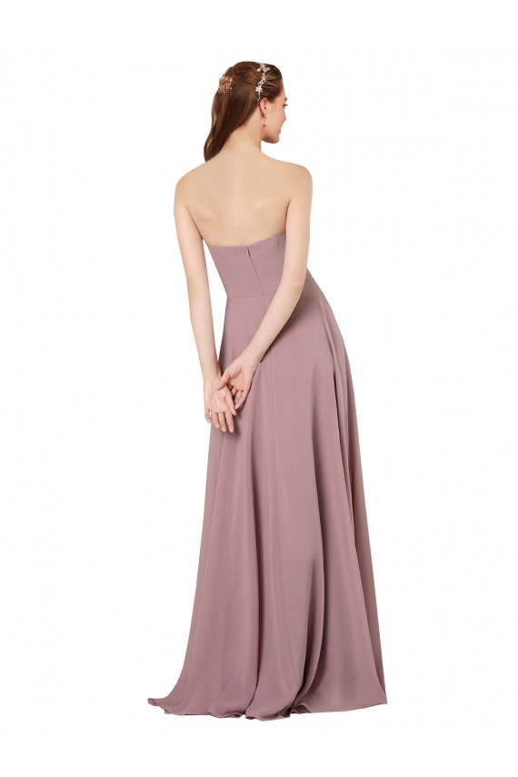 Discount Strapless Chiffon Bridesmaid Dress with Notched Neckline