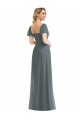 Discount Puff Sleeves Chiffon Maxi Bridesmaid Dress with Front Slit