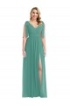 Discount Plunge Neckline Bow Shoulder Chiffon Maxi Bridesmaid Dress
