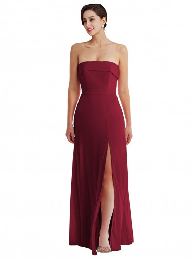 Discount Cuffed Strapless Maxi Formal Bridesmaid Dress with Front Slit