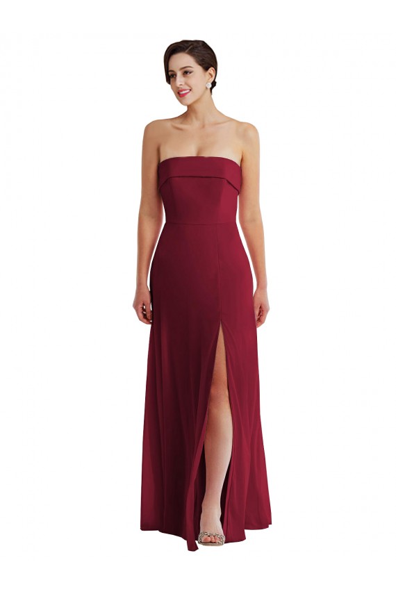 Discount Cuffed Strapless Maxi Formal Bridesmaid Dress with Front Slit