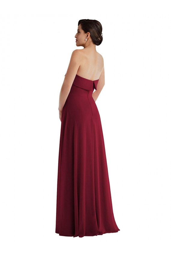 Discount Cuffed Strapless Maxi Formal Bridesmaid Dress with Front Slit