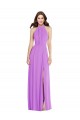 Discount Halter Backless Maxi Formal Bridesmaid Dress with Button Ruffle Placket