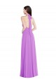 Discount Halter Backless Maxi Formal Bridesmaid Dress with Button Ruffle Placket