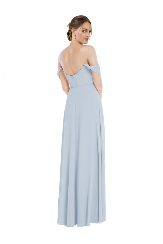 Discount Off the Shoulder Basque Neck Maxi Bridesmaid Dress with Flounce Sleeves