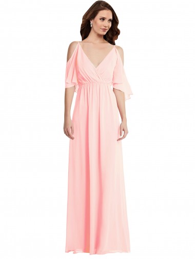 Discount Cold Shoulder Draped Wrap Maxi Bridesmaid Dress