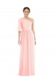 Discount One Shoulder Bell Sleeves Chiffon Maxi Bridesmaid Dress