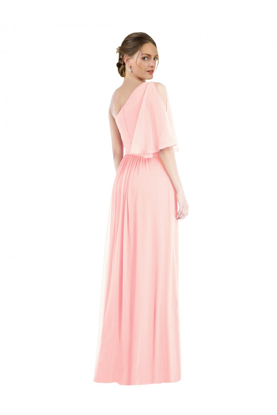 Discount One Shoulder Bell Sleeves Chiffon Maxi Bridesmaid Dress