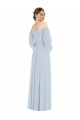 Discount Off the Shoulder Puff Sleeve Maxi Formal Bridesmaid Dress with Front Slit