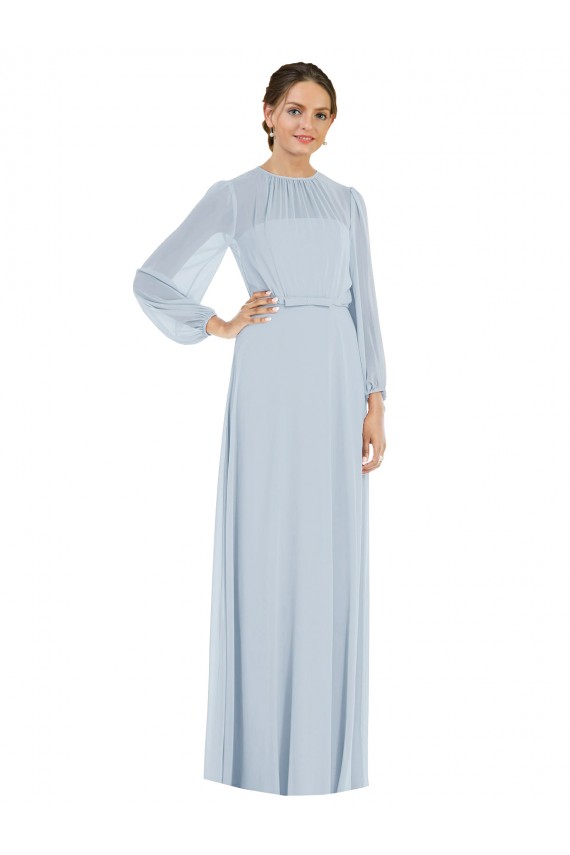 Discount Strapless Chiffon Maxi Formal Bridesmaid Dress with Puff Sleeve Blouson Overlay
