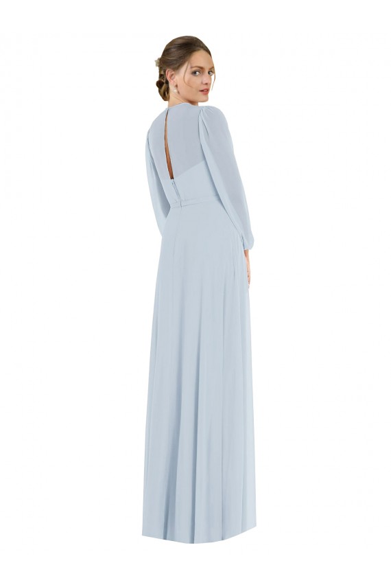 Discount Strapless Chiffon Maxi Formal Bridesmaid Dress with Puff Sleeve Blouson Overlay