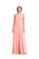 Discount Off the Shoulder Ruffle Cuff Sleeve Chiffon Maxi Bridesmaid Dress