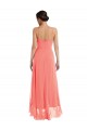 Discount Scoop Neck Ruffle Trimmed High Low Maxi Bridesmaid Dress