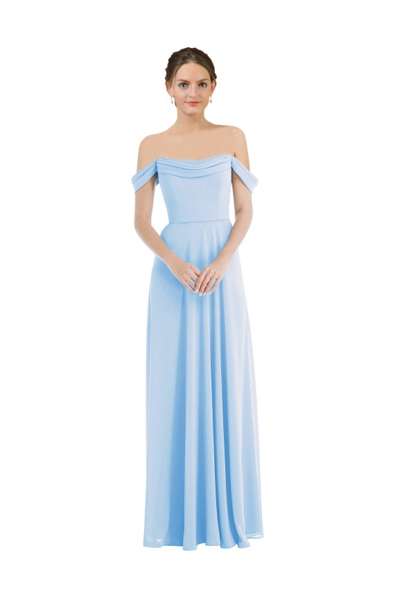 Discount Off the Shoulder Draped Neckline Maxi Formal Bridesmaid Dress