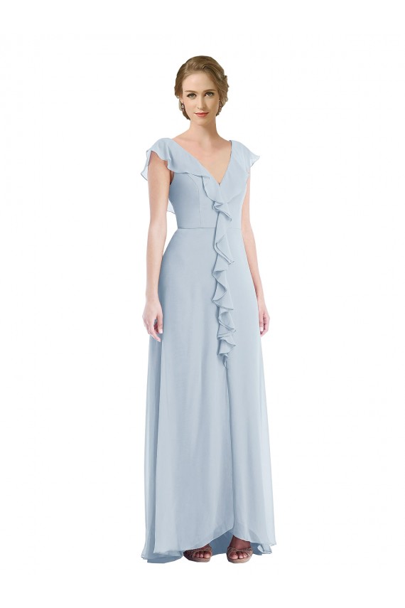 Discount Ruffle Trimmed V Back Chiffon Maxi Bridesmaid Dress