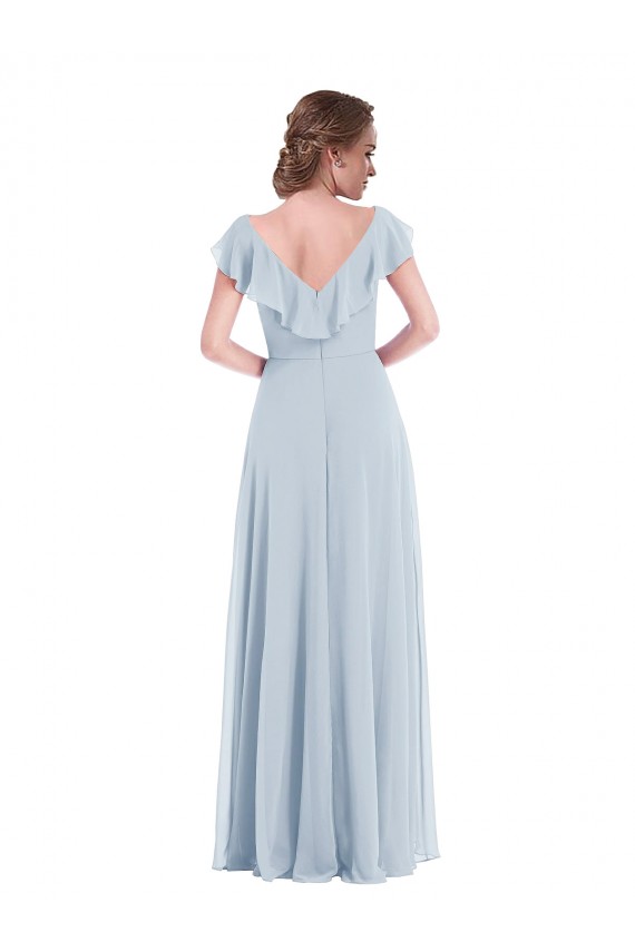 Discount Ruffle Trimmed V Back Chiffon Maxi Bridesmaid Dress