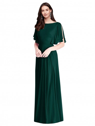 Discount Backless Floor Length Split Sleeves Maxi Bridesmaid Dress
