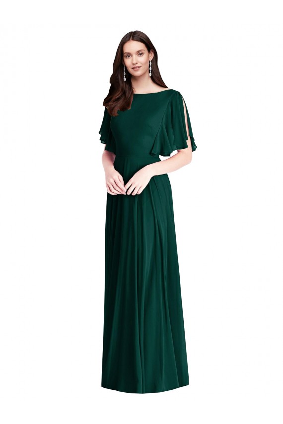 Discount Backless Floor Length Split Sleeves Maxi Bridesmaid Dress