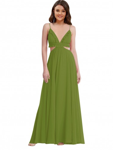 Discount Ruffled Chiffon Cutout Maxi Bridesmaid Dress