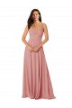 Discount Twist-Knot V-Neck Long Chiffon Bridesmaid Dress with Pockets
