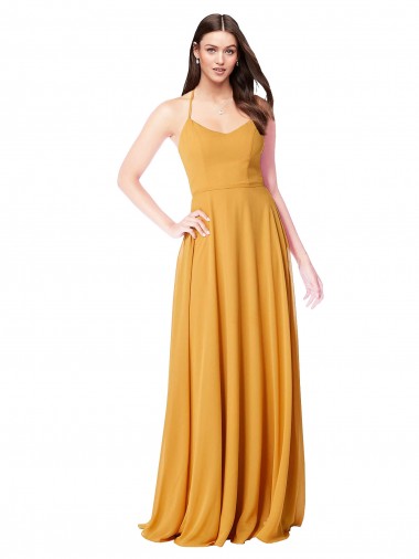 Discount Chiffon A-Line Bridesmaid Dress with Halter Back