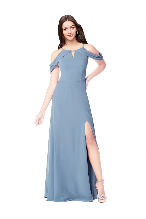 Discount High Neck Chiffon Bridesmaid Dress with Draped Sleeves