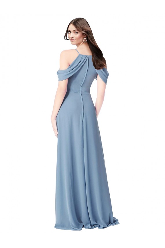 Discount High Neck Chiffon Bridesmaid Dress with Draped Sleeves