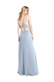 Discount Halter Neck Long Chiffon Bridesmaid Dress with Strappy Back and Daring Side Slit