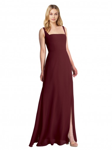 Discount Square Neckline Soft A-Line Chiffon Bridesmaid Dress with Side Slit