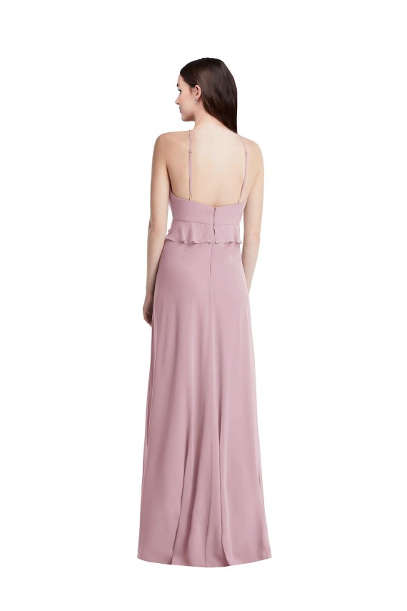 Discount Bias Ruffle Empire Waist Halter Maxi Bridesmaid Dress