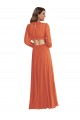 Discount High Low Ruffled Long Chiffon Cutout Bishop Sleeves Maxi Bridesmaid Dress