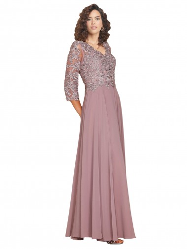 Discount Hand-Beaded Bodice V-Neckline Long Sleeves Chiffon Bridesmaid Dress / Prom Dress