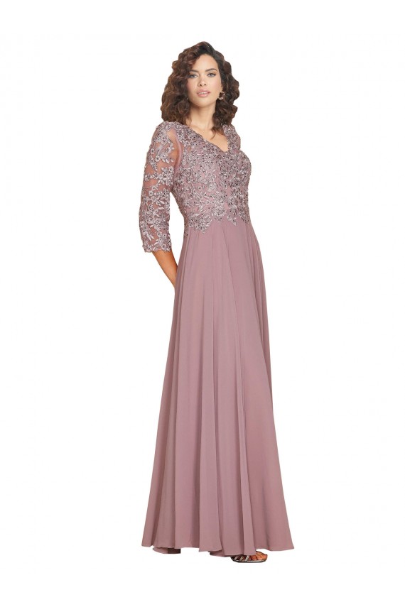Discount Hand-Beaded Bodice V-Neckline Long Sleeves Chiffon Bridesmaid Dress / Prom Dress
