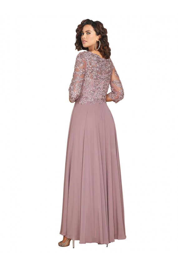 Discount Hand-Beaded Bodice V-Neckline Long Sleeves Chiffon Bridesmaid Dress / Prom Dress