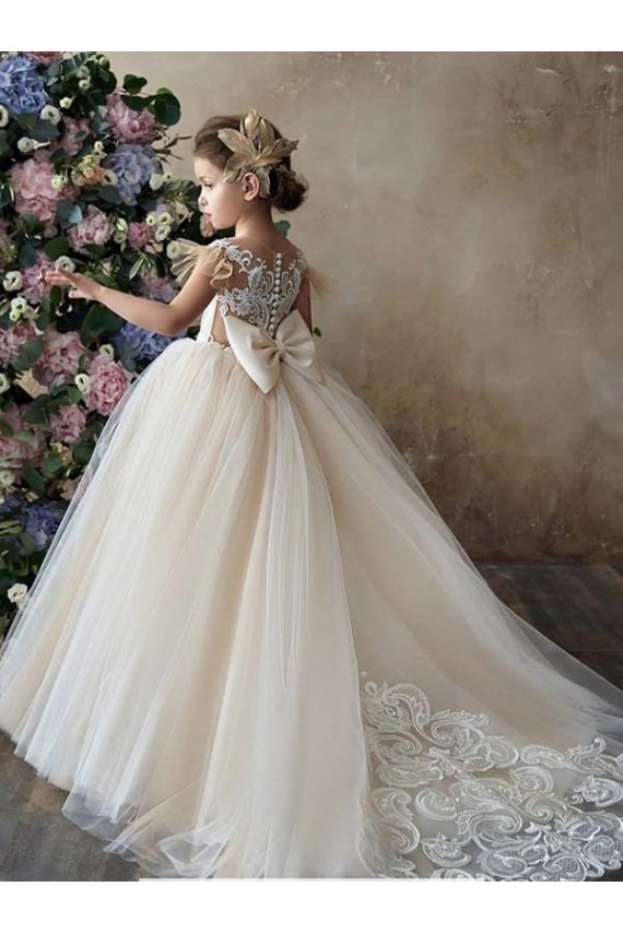 Discount Champagne Ball Gown Sweetheart Chapel Train Sleeveless Flower Girl Dress